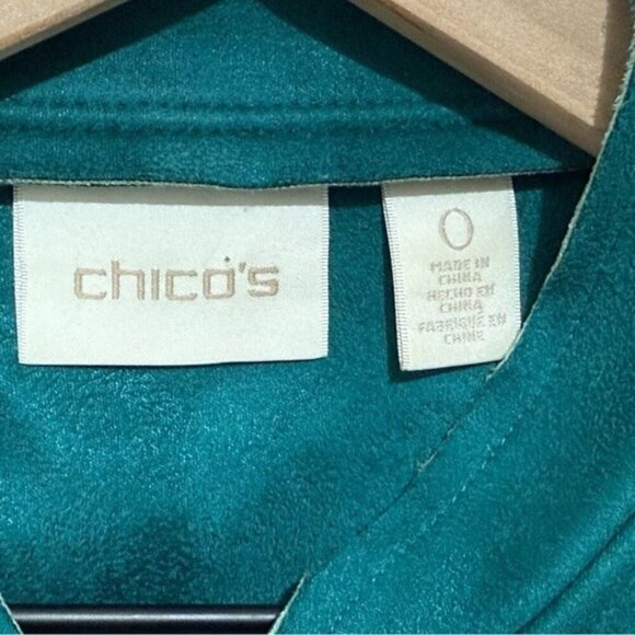 Chico’s Faux Suede Emerald Green Jacket Women’s XS | Gold Button Blazer - Picture 5 of 12